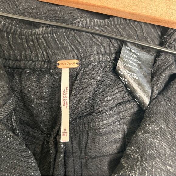Free People Lotta Love Linen Trouser Tapered Balloon Wide Leg Pants Black sz 0 - Picture 10 of 12
